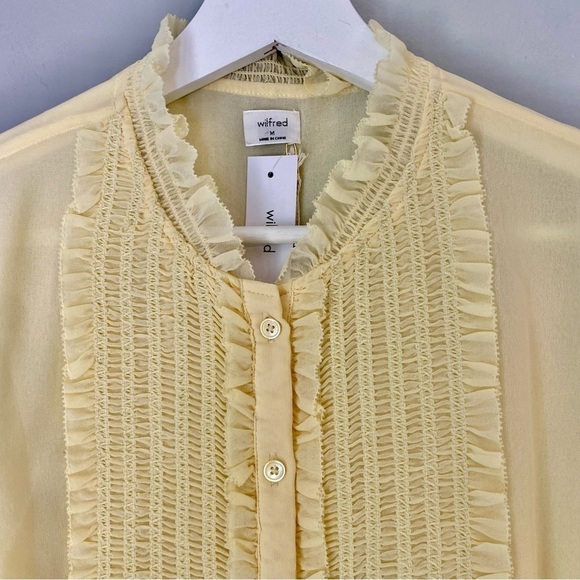 NWT Aritzia Wilfred Butter Yellow Button-Up Tuxedo Chiffon Fiji Blouse - Picture 4 of 13